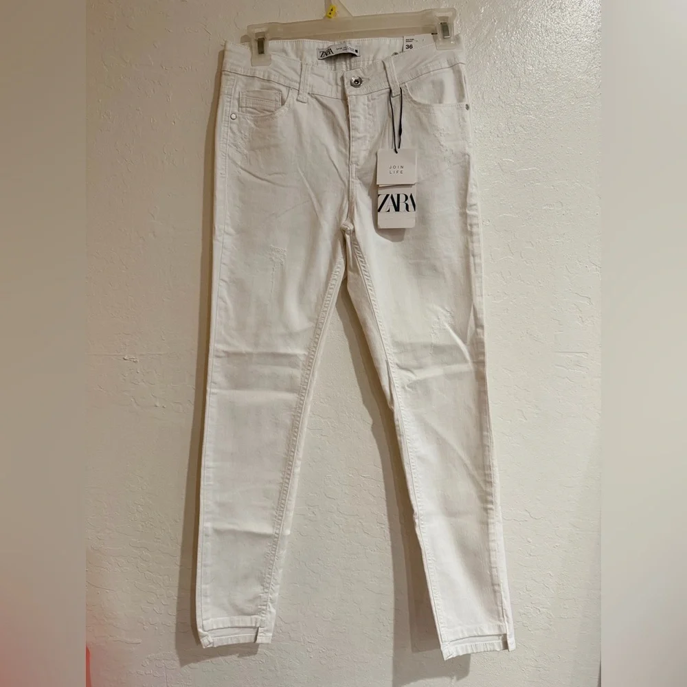Zara White Denim Mid Rise Skinny Jeans size 4 - Picture 2 of 9